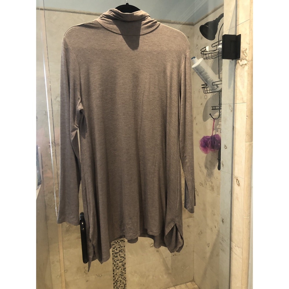 Soft Surroundings Women Large Swing Tunic Cowl Neck Taupe Brown Viscose 2BW02